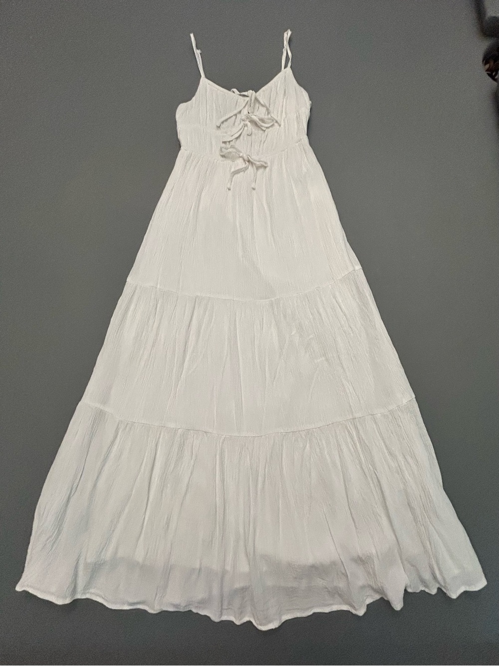 Garage White Tiered Maxi Dress‎ with Tie Front and Caged Back
